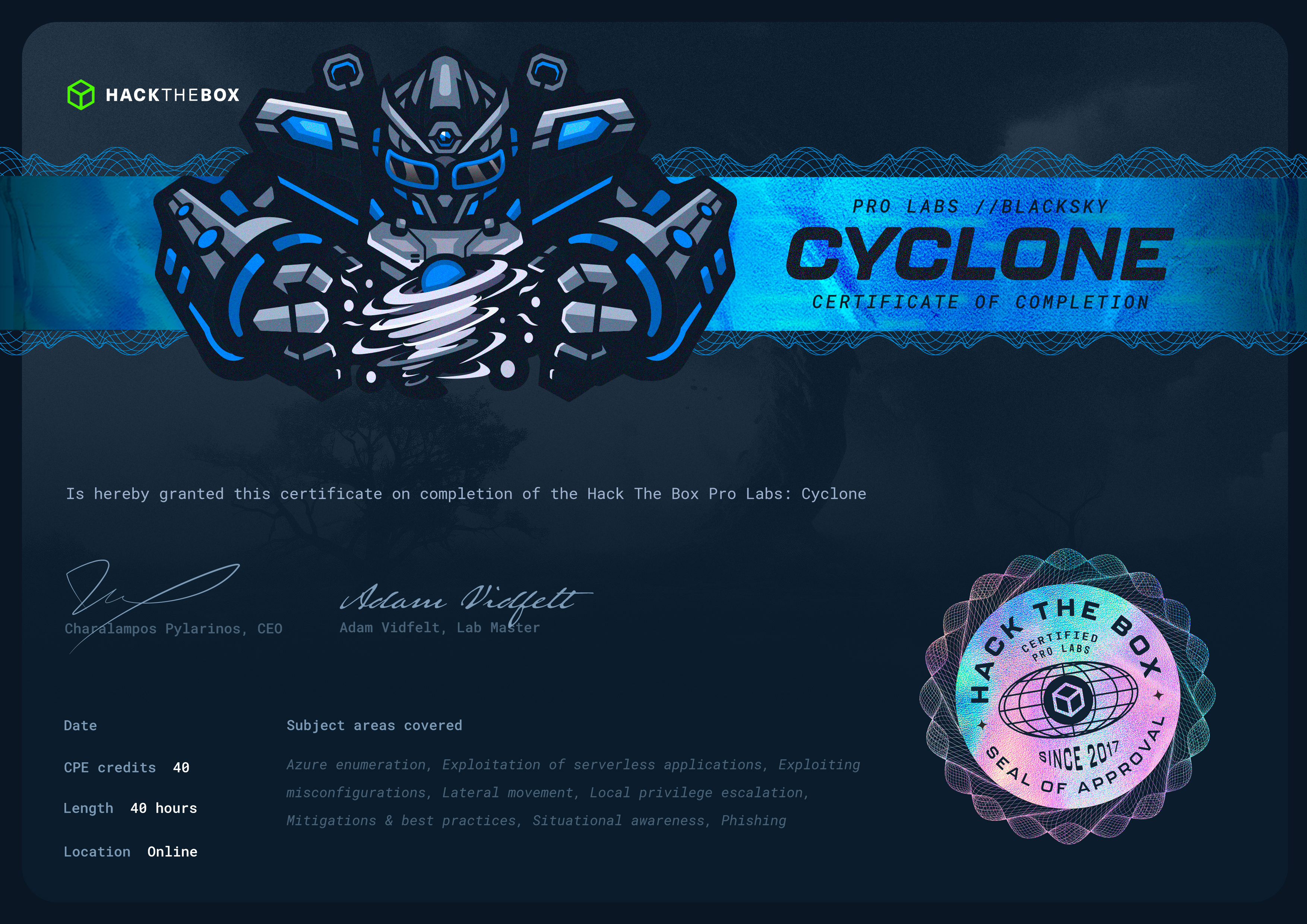 Cyclone Certificate