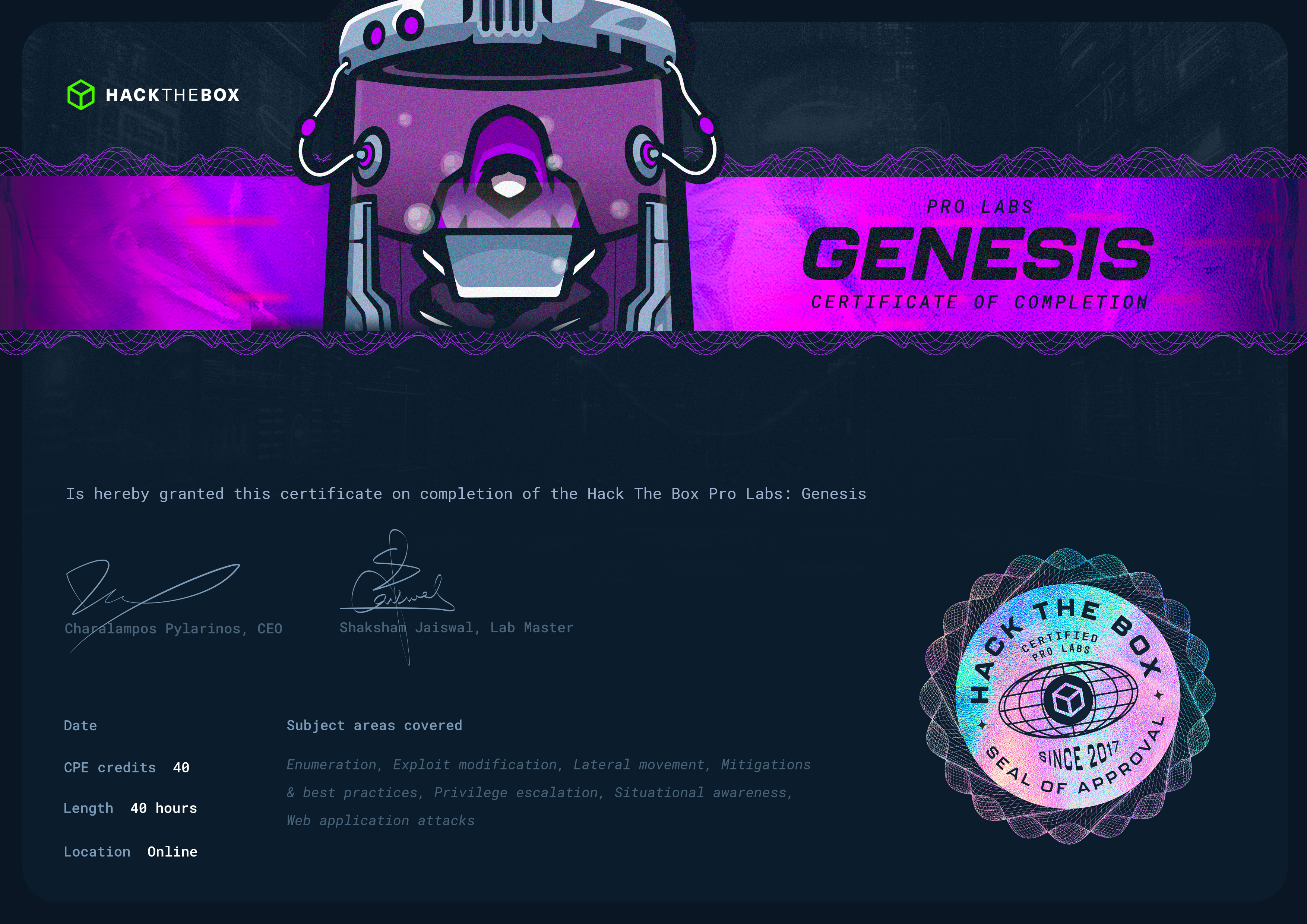 Genesis Certificate