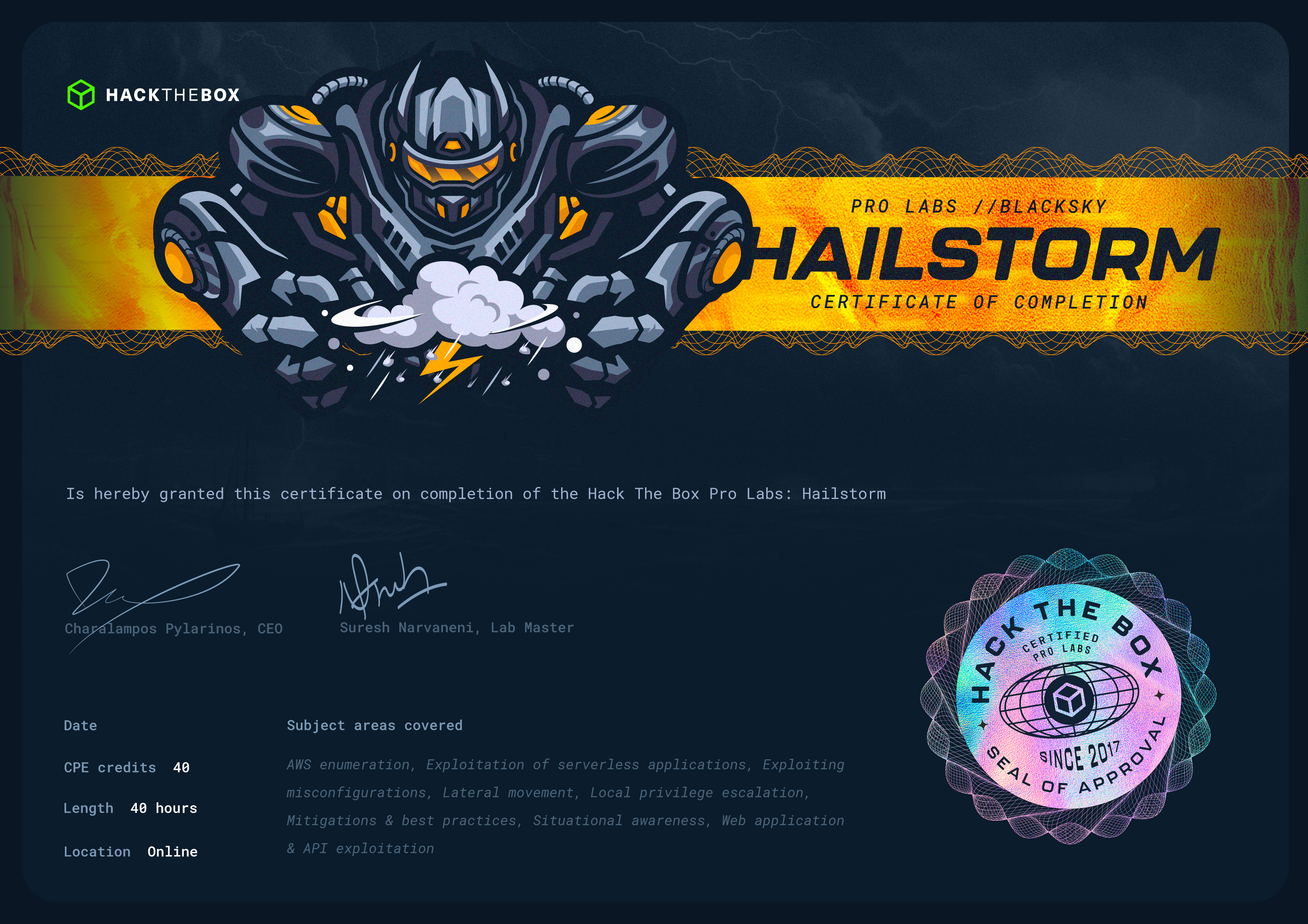 Hailstorm Certificate