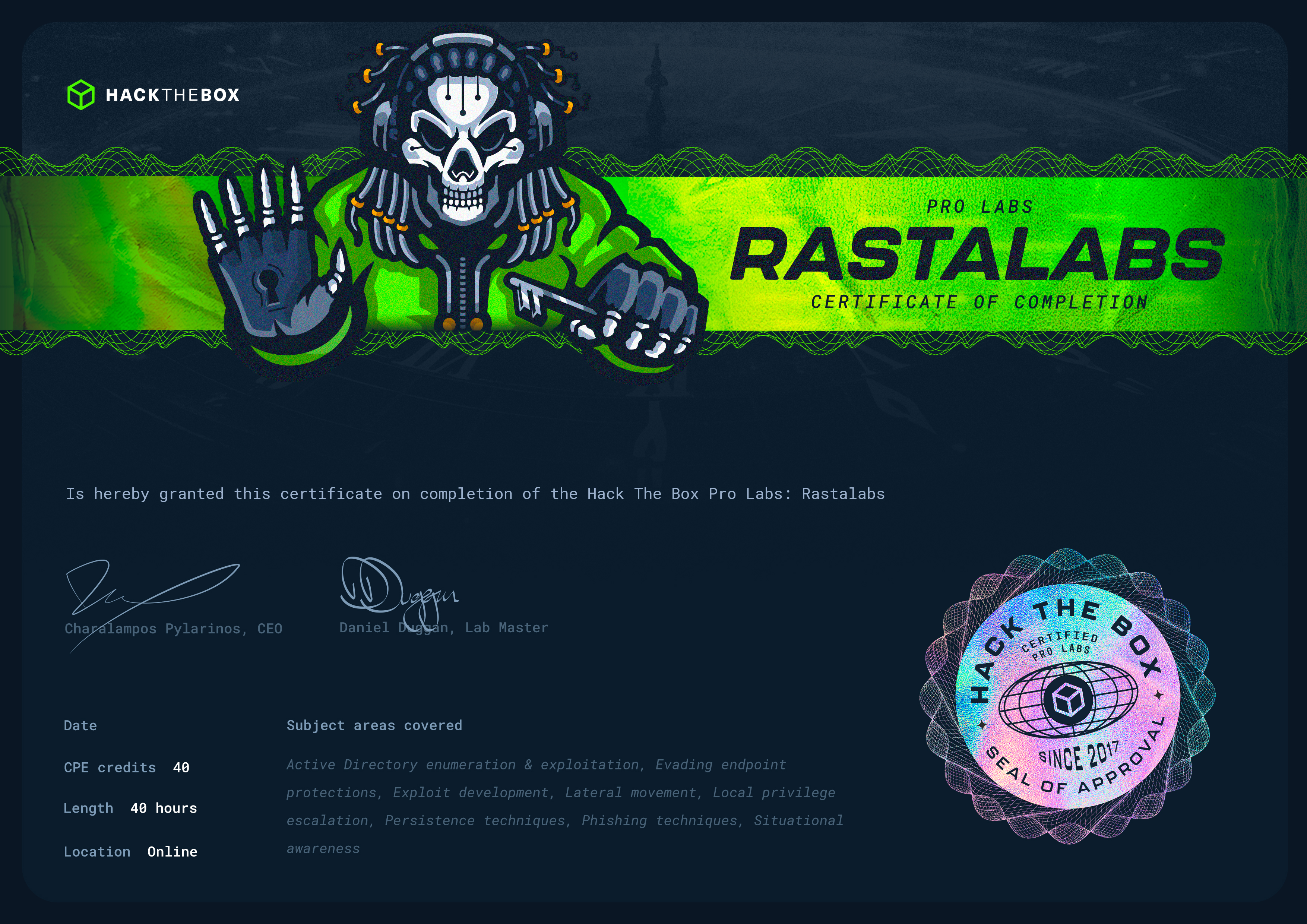 Rastalabs Certificate