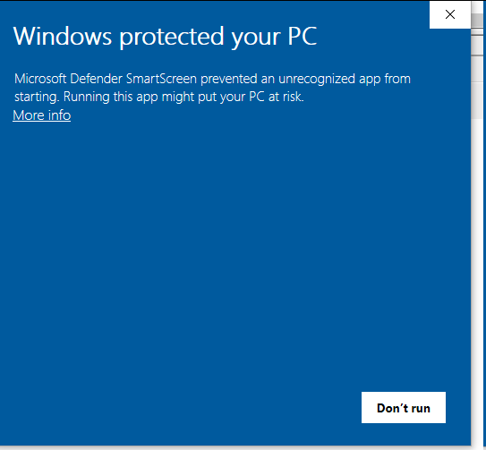 Windows protected your PC screenshot