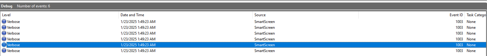 SmartScreen debug logs screenshot