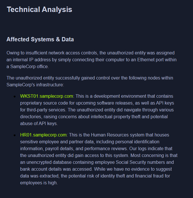 security reporting writing example